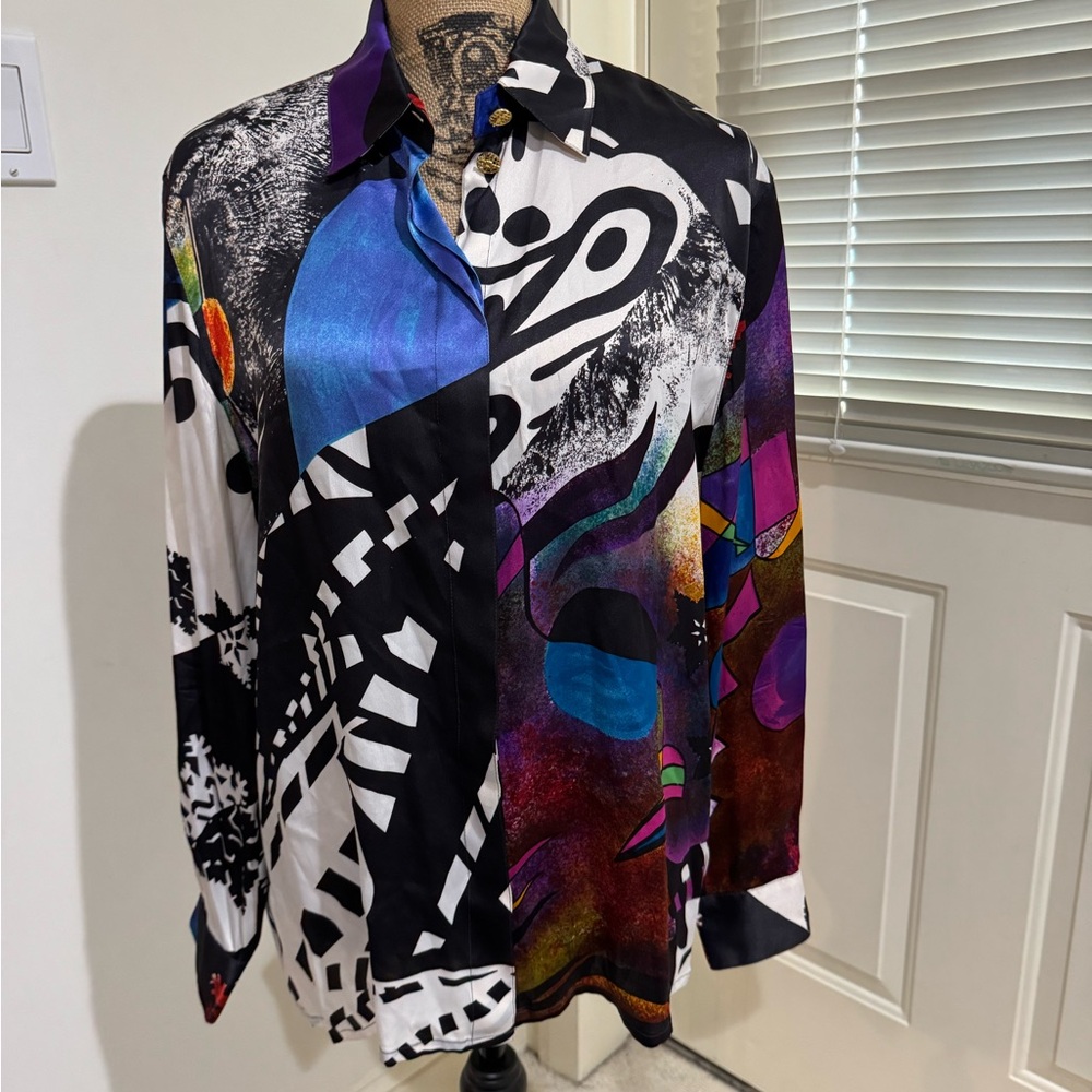 Vintage Louis Feraud Black and White Abstract Shirt size 10